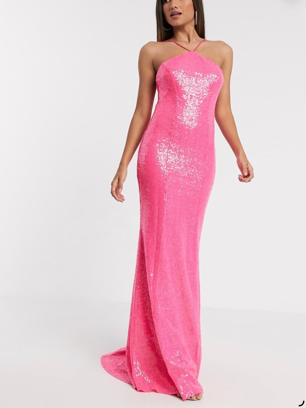 Diva Bright Fuchsia Sequin Evening Gown
